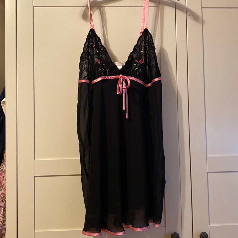 Vintage 2000s Oscar de la Renta XL black sheer baby doll nightie slip dress